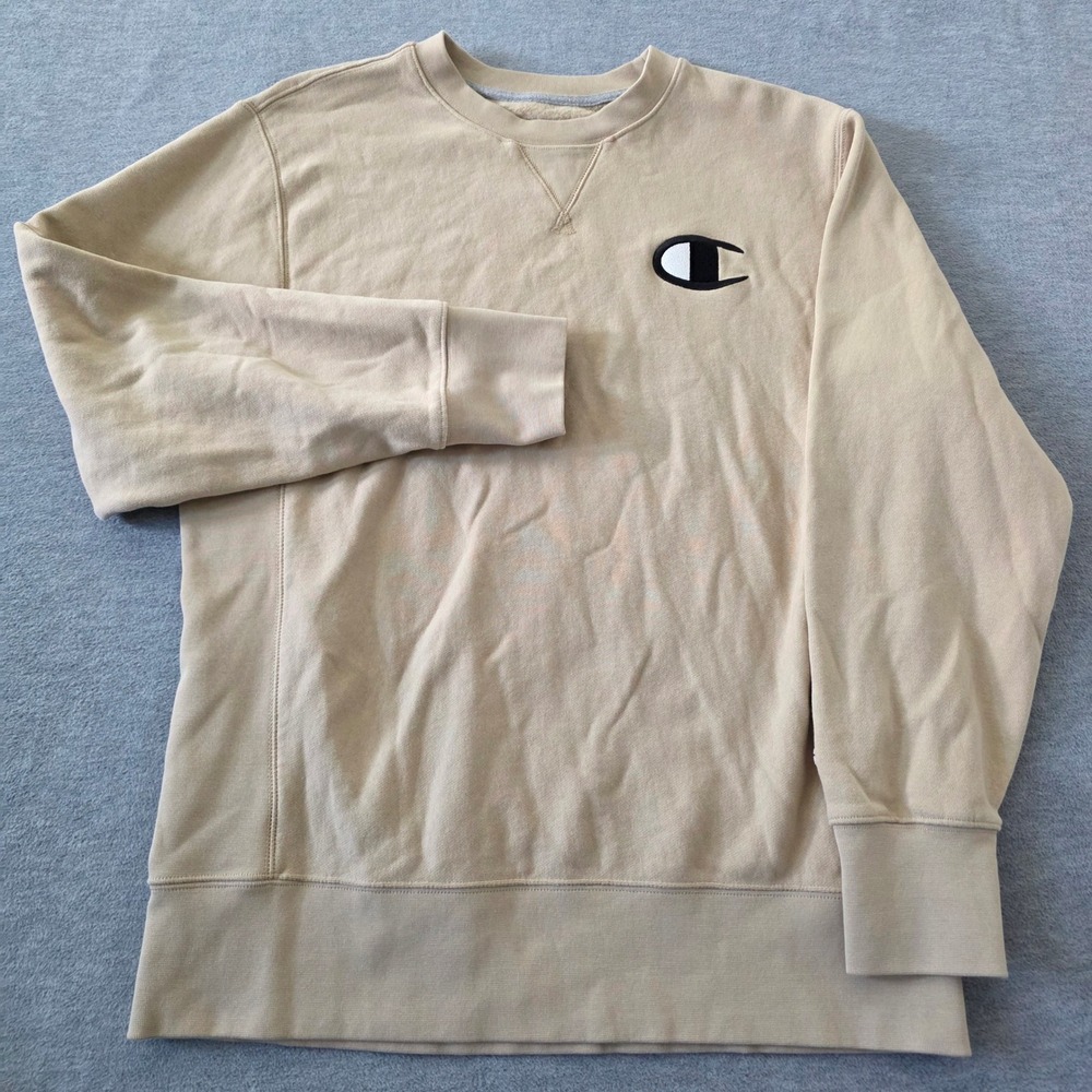 Champion USA Athletic Mens Large Beige Tan Big C Logo Crewneck Sweatshirt Large